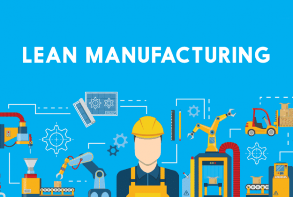 Illustration of a worker with the text 'lean manufacturing'