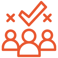Icon of three people, one with a tick above their hhead